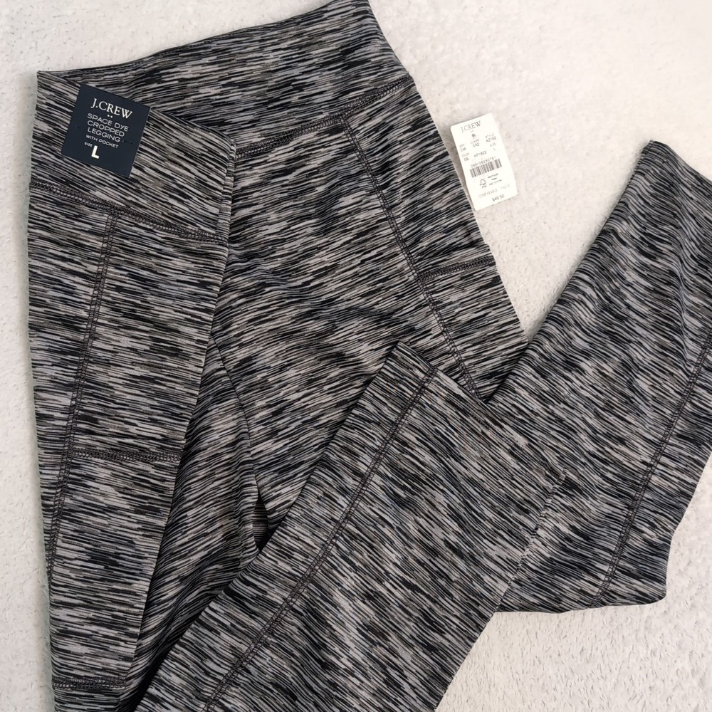 NWT‎ Women's J. Crew Casual Space Dye Black Cropped Leggings size L 29"x21.5"